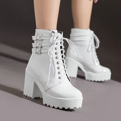 Lace-Up Buckle Thick Sole Short Boots