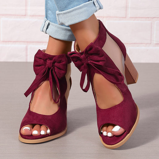 Platform Chunky Bow Open Toe Block Ankle Strap Sandals