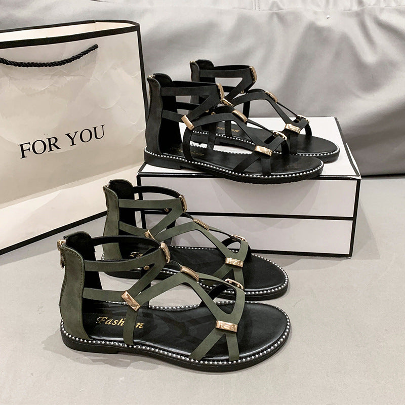 Simple Zipper Roman Sandals