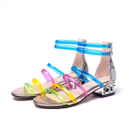 Low Heel Rainbow Transparent Strappy Sandals