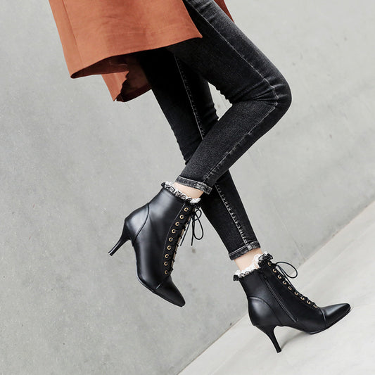 Lace-Up Pointed-Toe Stiletto Martin Boots