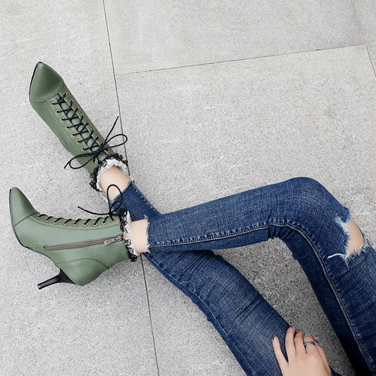 Lace-Up Pointed-Toe Stiletto Martin Boots