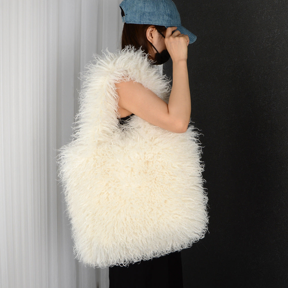 Faux Fur Wool Plush Portable Shoulder Totes