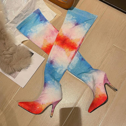 Iridescent Over-the-knee Elastic Boots