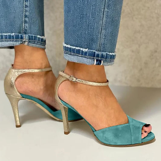 Ankle-Strap Buckle Open Toe Heels