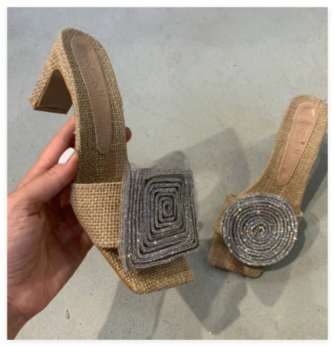 Straw Woven Linen Thick Heel Sandals