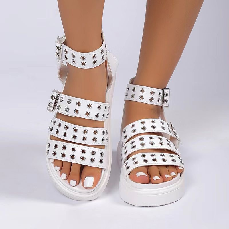 Open Toe Thick Bottom Rivet Button Sandals