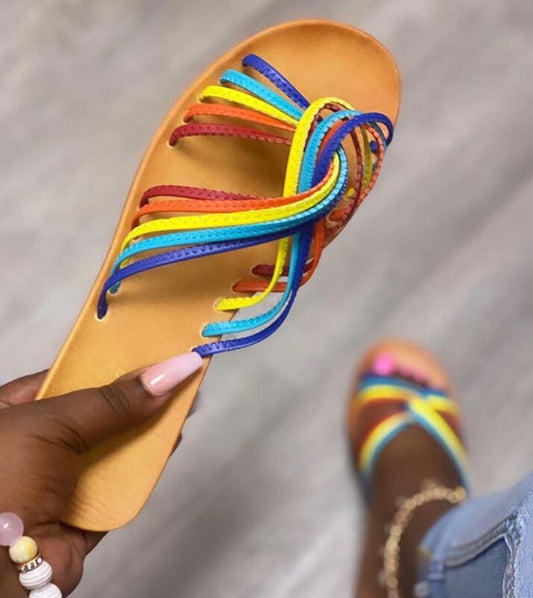 Rainbow Strap Flat Sandal