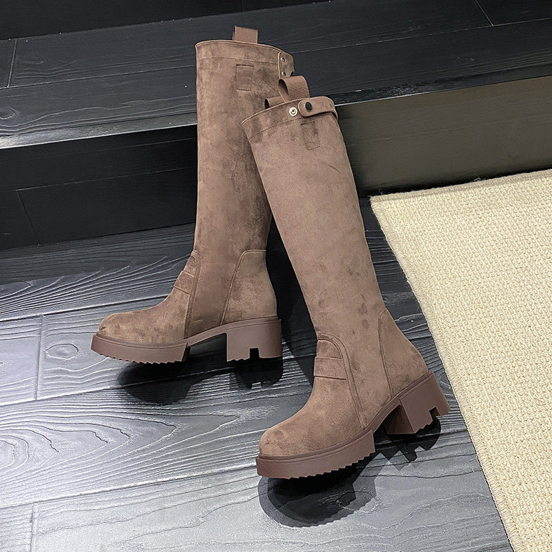 Chunky Heel Knee High Platform Long Boots
