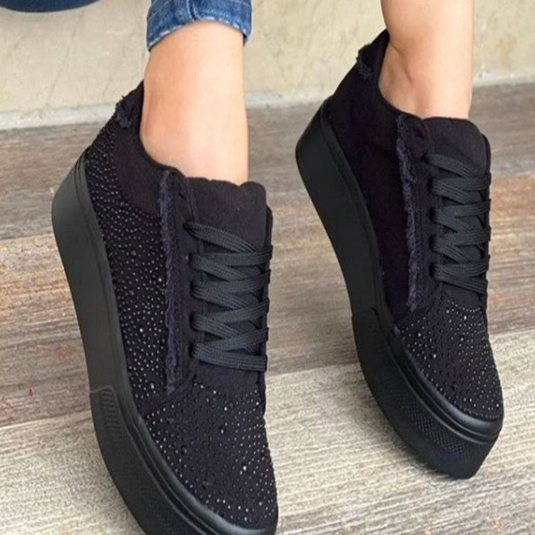 Thick Bottom Lace-up Rhinestone Casual Sports Shoes