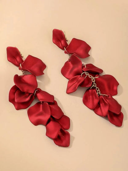 Long Rose Petal Dangle Earrings
