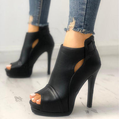 Outside Zipper Peep Toe Heels