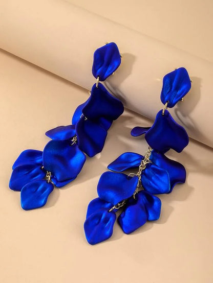Long Rose Petal Dangle Earrings