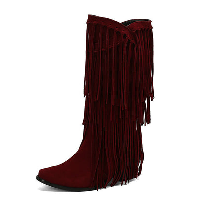 Suede Tassel Below The Knee Boots