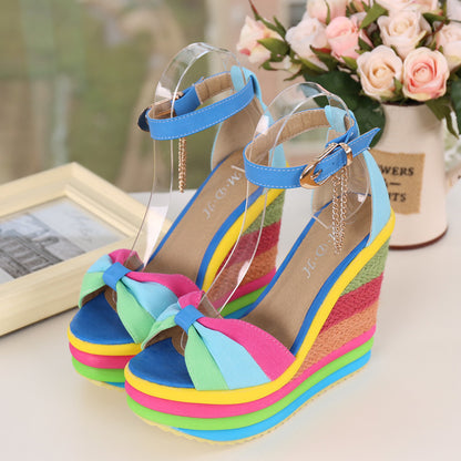 Fish Mouth Rainbow Wedge Heel Sandals