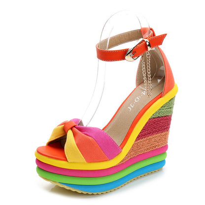 Fish Mouth Rainbow Wedge Heel Sandals