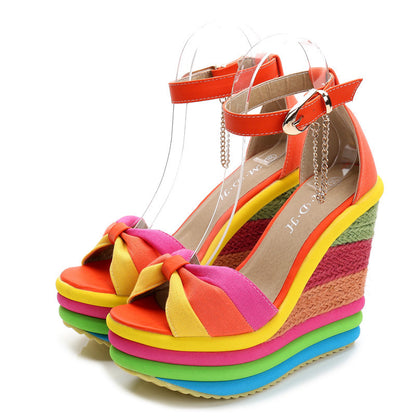 Fish Mouth Rainbow Wedge Heel Sandals