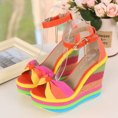 Fish Mouth Rainbow Wedge Heel Sandals