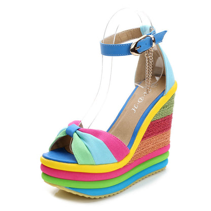 Fish Mouth Rainbow Wedge Heel Sandals