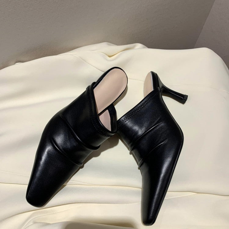 Cowhide Closed Toe Pleated Thin Heels