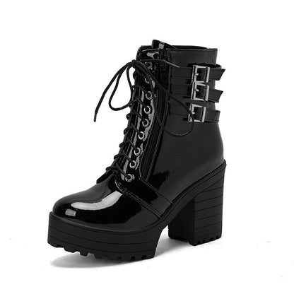 Lace-Up Buckle Thick Sole Short Boots