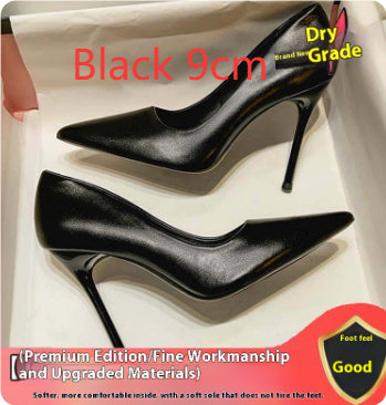 Black Soft Leather Stiletto Pointed Toe High Heels
