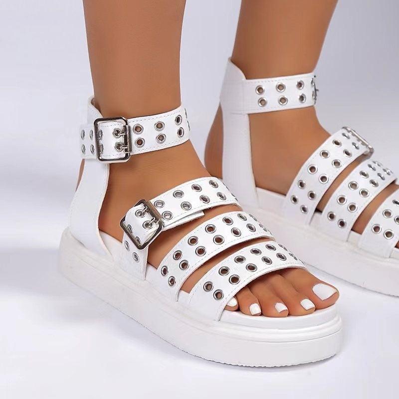 Open Toe Thick Bottom Rivet Button Sandals