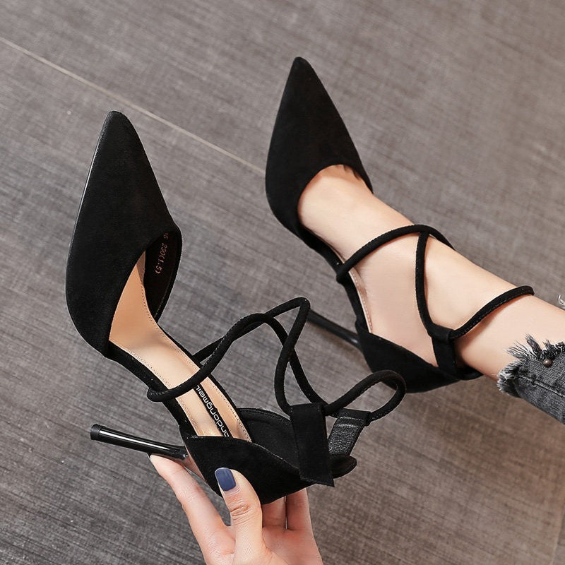 Pointed Cross Lace-up High Heels