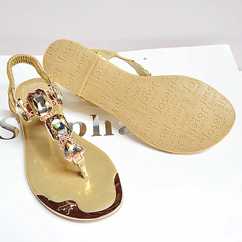 Elastic Band Crystal Flat Sandals 