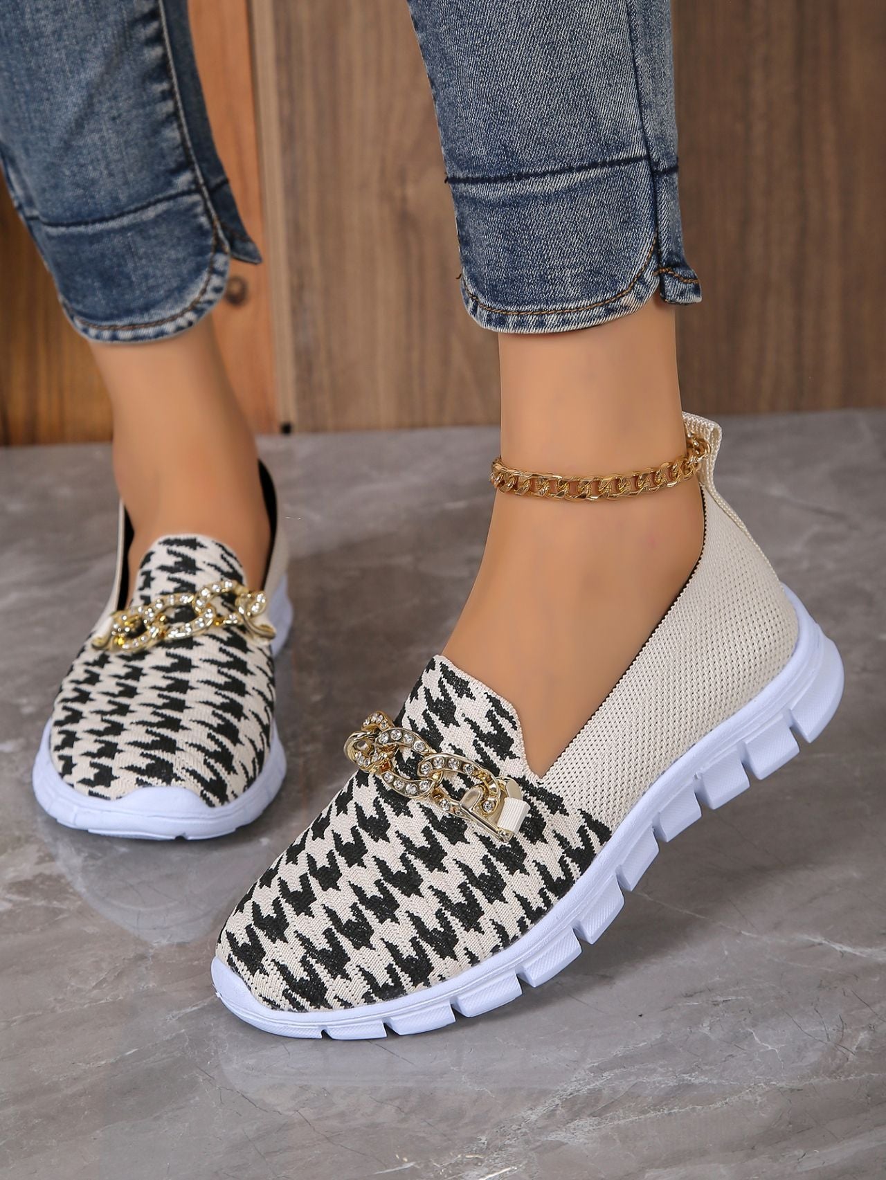 Breathable Loafers Print Chain Mesh Flats