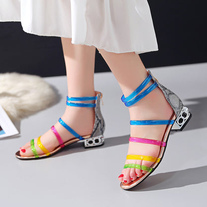 Low Heel Rainbow Transparent Strappy Sandals