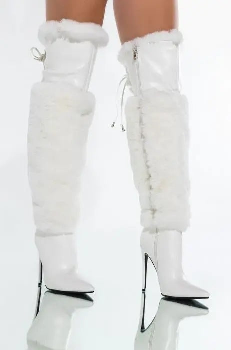 Runway Stiletto Solid Color Plush Over-the-knee Heel Boots