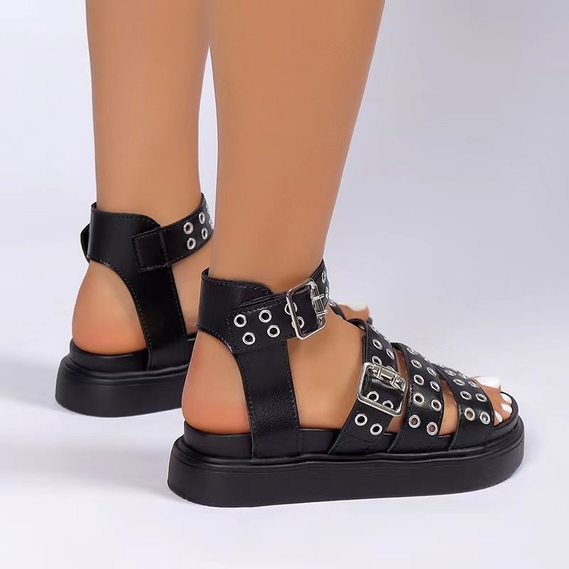 Open Toe Thick Bottom Rivet Button Sandals