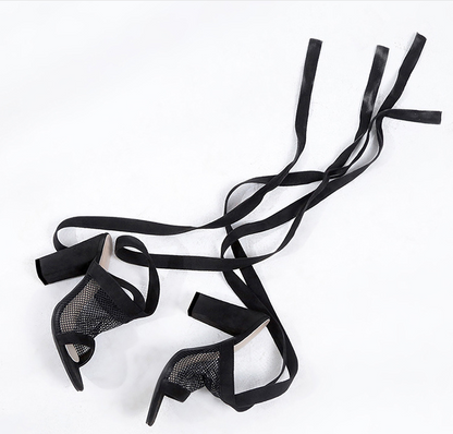 Bandage Flock Cross Strap Lace Up High Heel Sandals