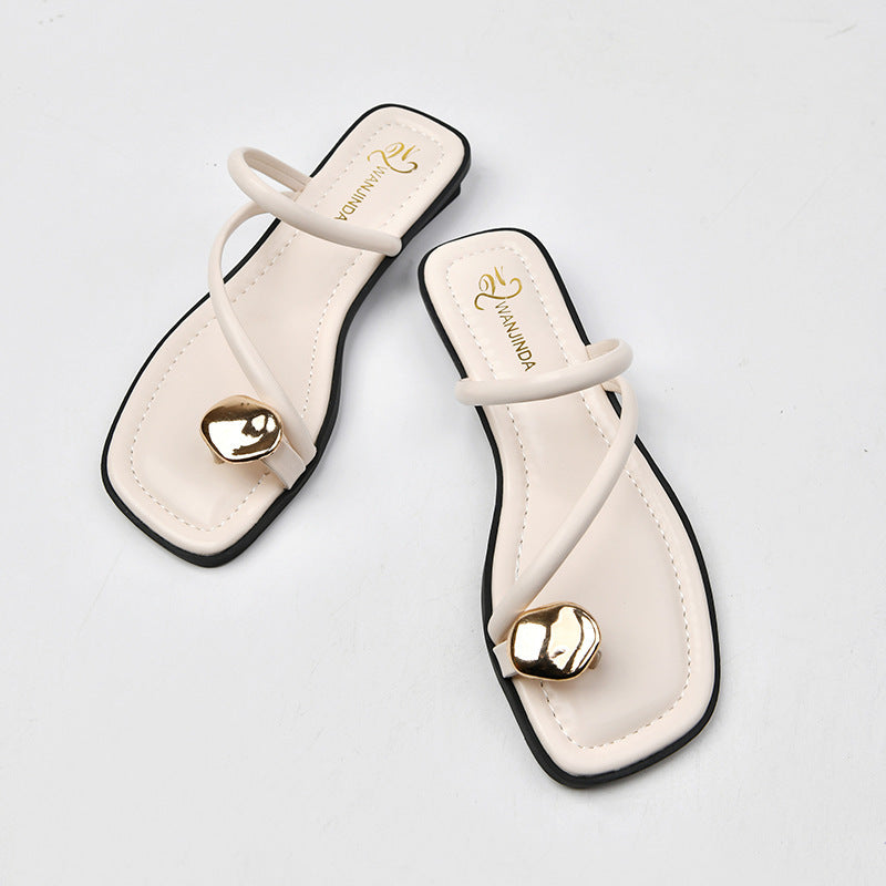 Golden Button Toe Covering Slippers