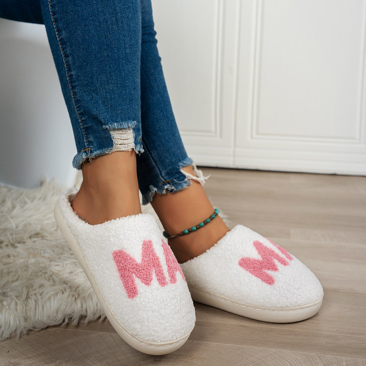 Warm And Cozy MAMA Plush Cotton Slippers Thick Non-Slip Sole