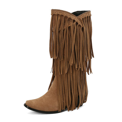 Suede Tassel Below The Knee Boots