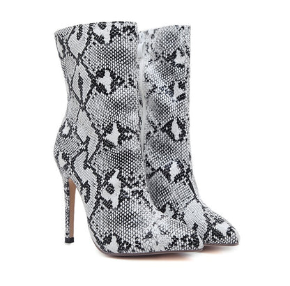 Snake Skin Stiletto Pointed Toe Heel Boots