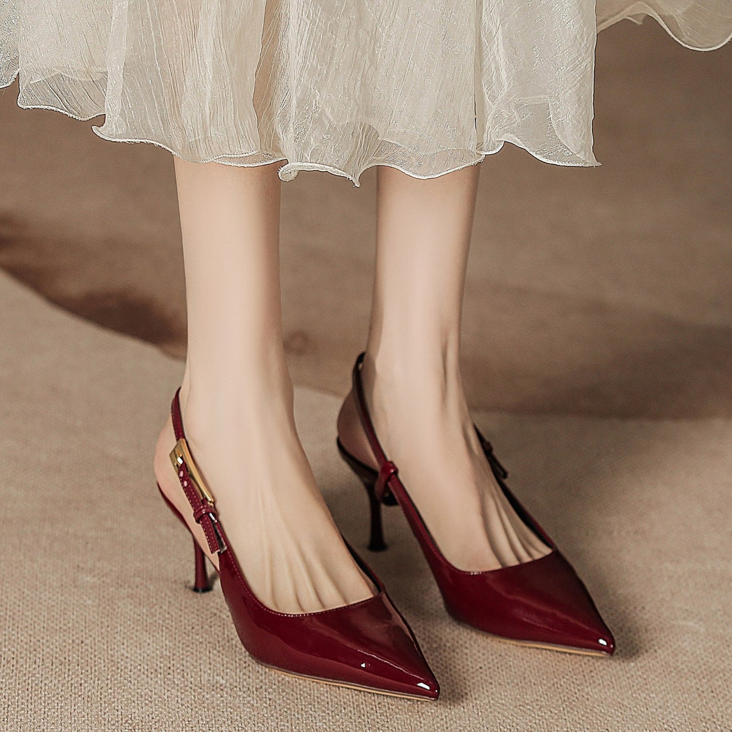 Pointed Toe Strap  Back Out Heels