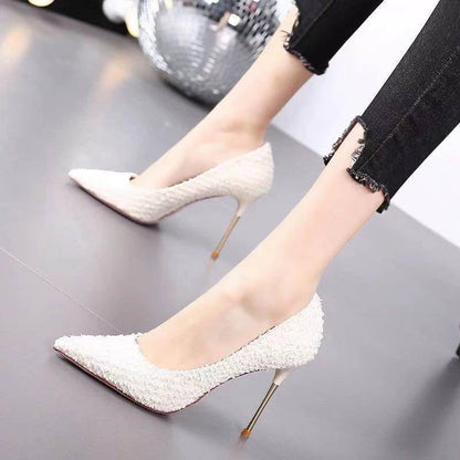 Textured Pointed Toe High Stiletto Heels