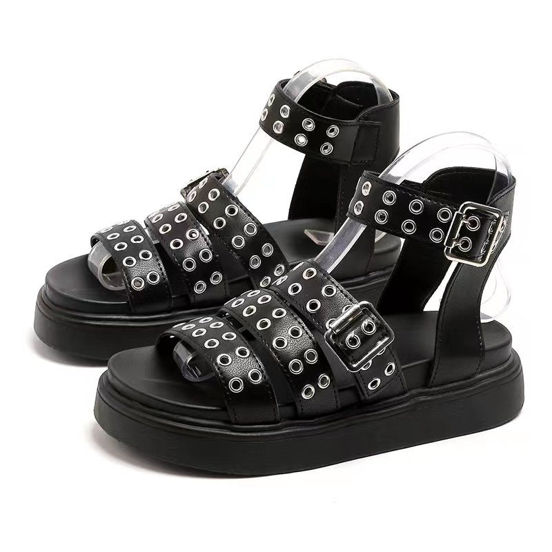 Open Toe Thick Bottom Rivet Button Sandals