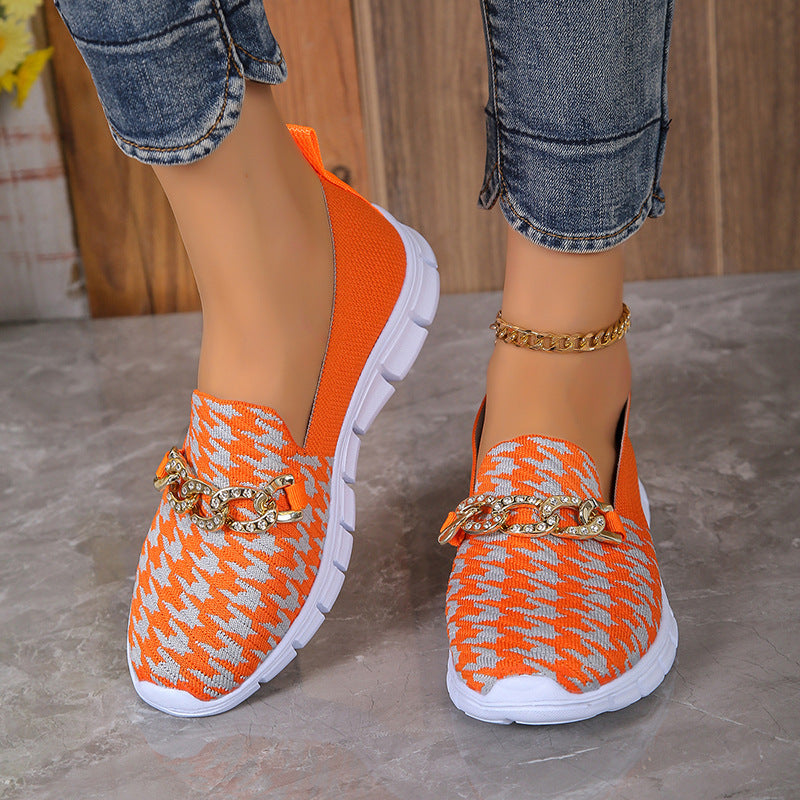 Breathable Loafers Print Chain Mesh Flats