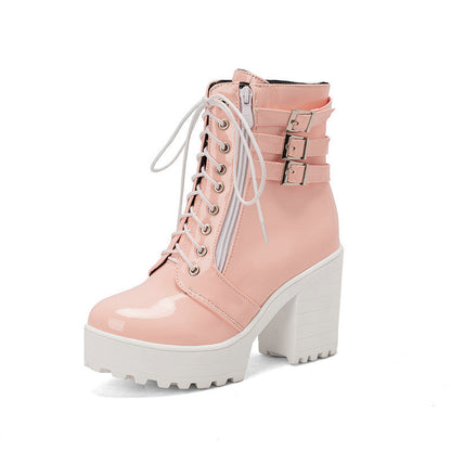 Lace-Up Buckle Thick Sole Short Boots