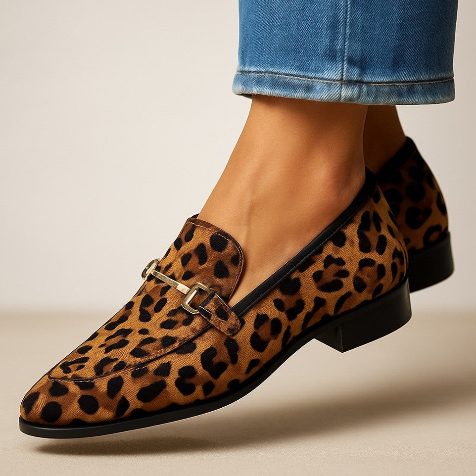 Pointed-Toe Low-Cut Leopard-Print Flats