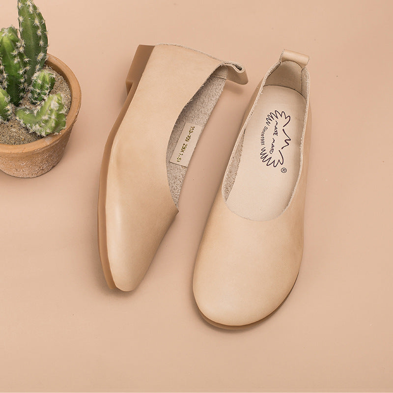 Cowhide Solid Slip-on Flat Shoes