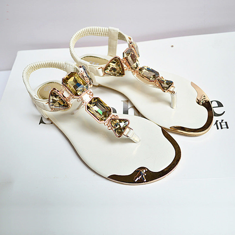 Elastic Band Crystal Flat Sandals 