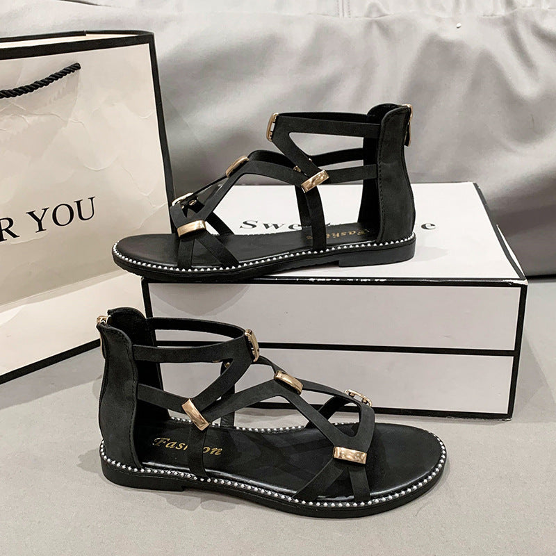 Simple Zipper Roman Sandals