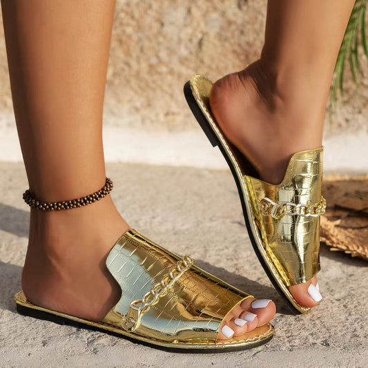 Pattern Chains Fish Mouth Slippers