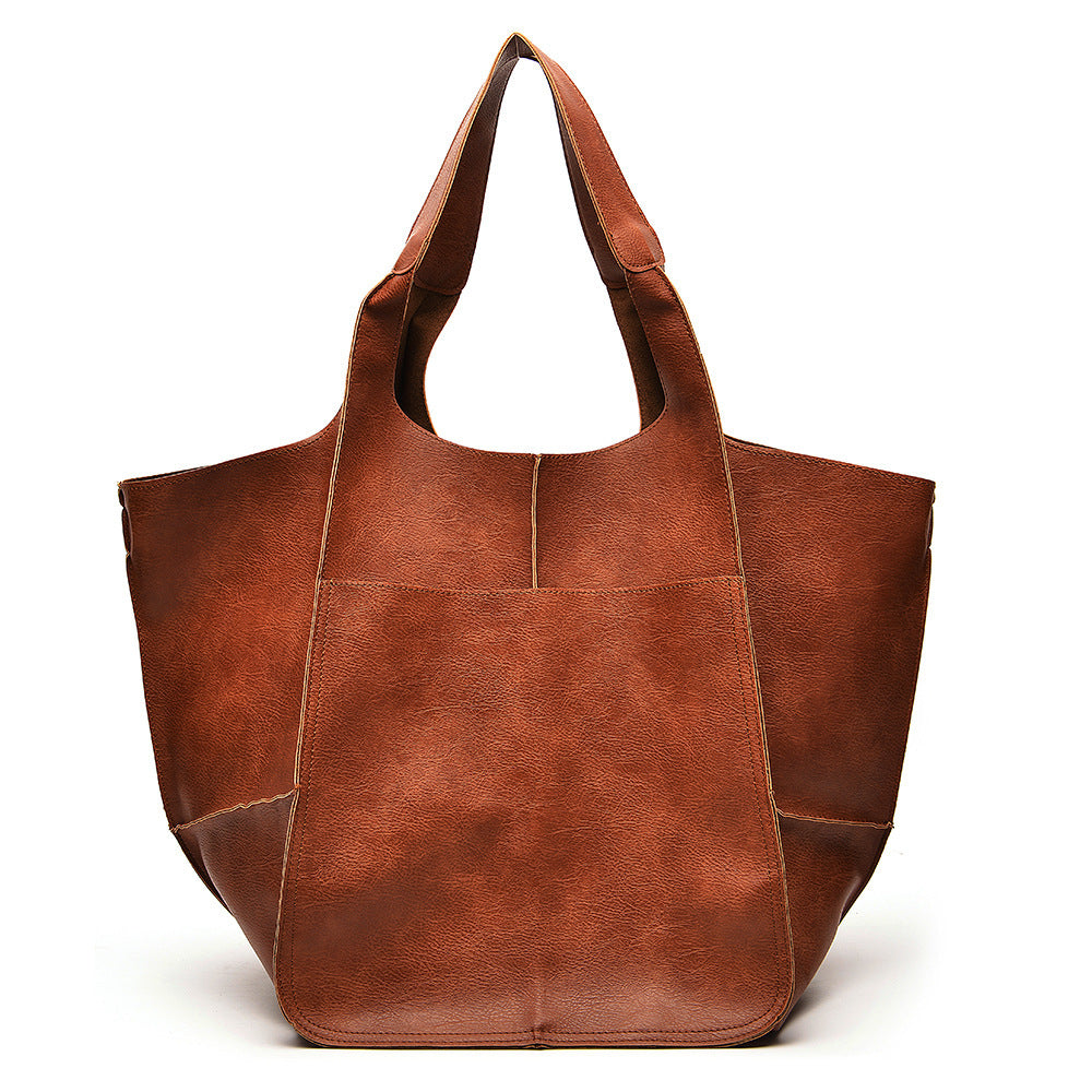 Simple Big Bag Soft Leather Shoulder Hand-held Tote