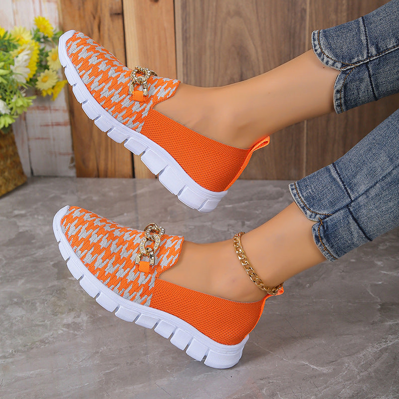 Breathable Loafers Print Chain Mesh Flats